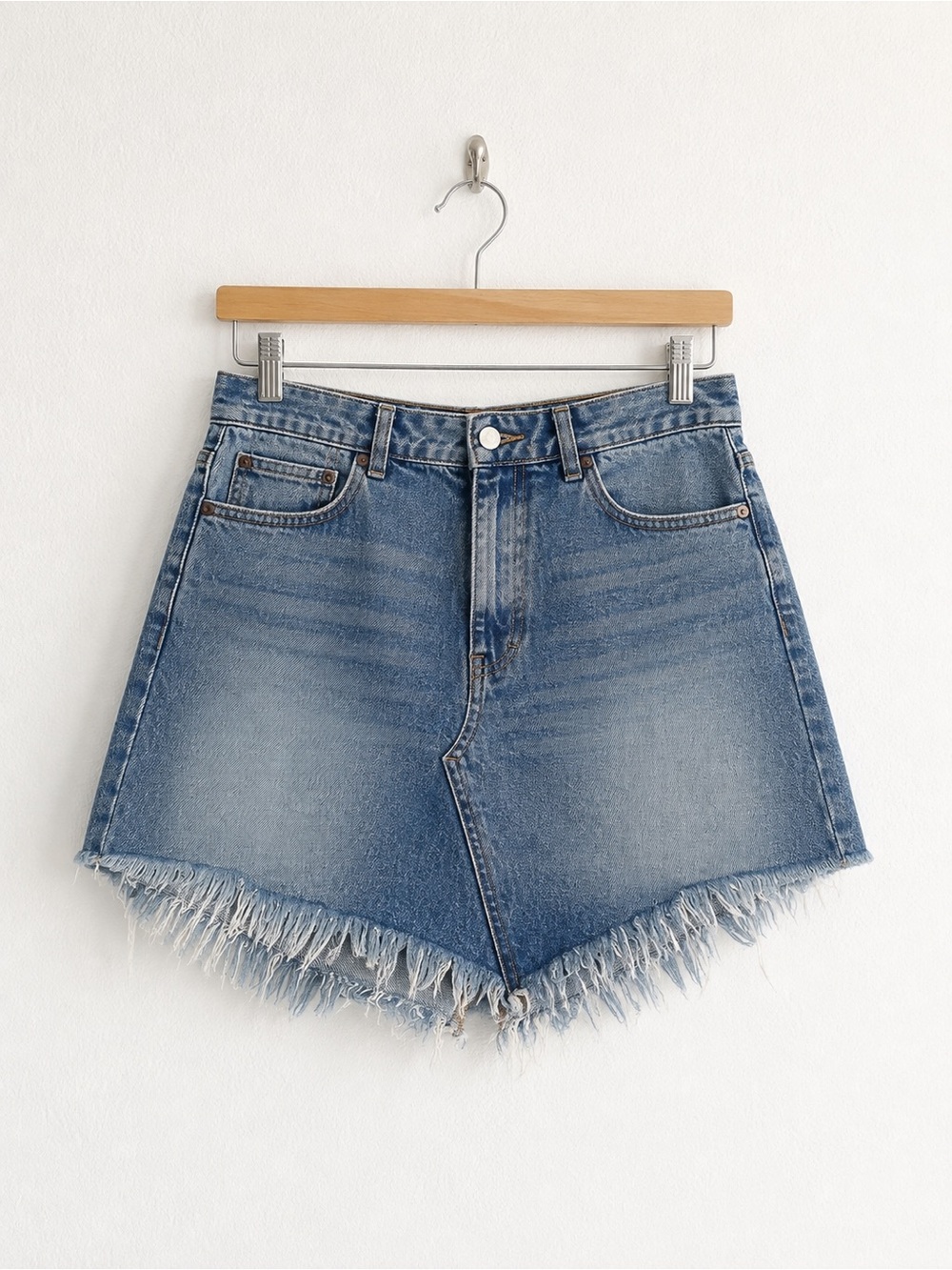 We The Free Light Blue Frayed V-Hem Jean Shorts
